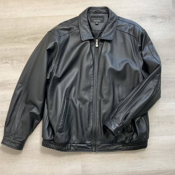 Croft and Barrow Mens Genuine Leather Bomber Moto Jacket Big and Tall XLT - Picture 1 of 9